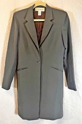 Jaqueta longa Jones New York feminina forrada tamanho 6 cinza escuro escritório profissional - Imagem 1 de 4