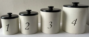 Vintage Ransburg Metal Canister Set Wood Lids - MCM Numbered 1-4 Set - Picture 1 of 11
