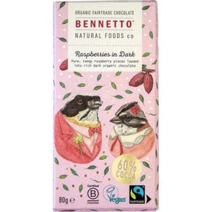 Bennetto Organic Dark Chocolate Raspberries In Dark 80g (Pack of 12) - Picture 1 of 3