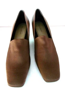 Naturalizer Women Brown Leather Fabric Heels Shoes Sz 7.5M Square Toe New - Picture 1 of 8