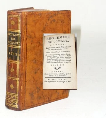 1786 Leather FRENCH COUNCIL RULES LAWS GOVERNMENT Reglement Du Conseil - Image 1 of 4