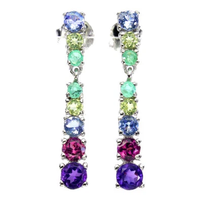 925 Sterling Silber Ohrringe Rund Amethyst Smaragd Peridot Edelstein Schmuck - Bild 1 von 4