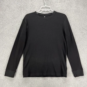 H&M Shirt Mens Medium Black Slim Fit Waffled Jersey crew neck long sleeve - Picture 1 of 18