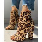 Women Sexy Peep Toe Fashion Thick Heel Colorful Snake Print Zipper Ankle Boots