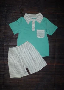 NEW Boutique Boys Turquoise Short Sleeve Polo Shirt & Shorts Outfit Set - Picture 1 of 2