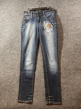 Ed Hardy Tatto Women's Embroidered Jeans Beaded Eagle Rose Straight Y2K Size 28