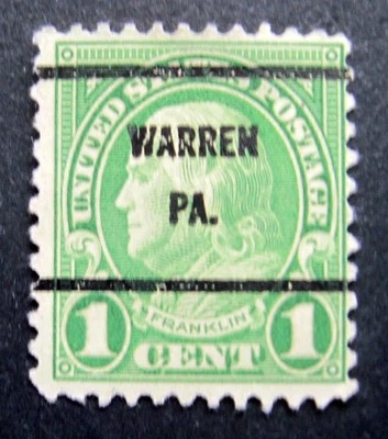 Sc # 632 ~ 1 cent Franklin Issue, Precancel, WARREN PA. (b) - Image 1 of 4