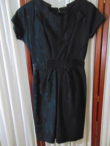 1950s Cocktail Dress-S-Doris Dodson-Black Moire/Watered-Silk Look-CLASSY - Picture 1 of 6