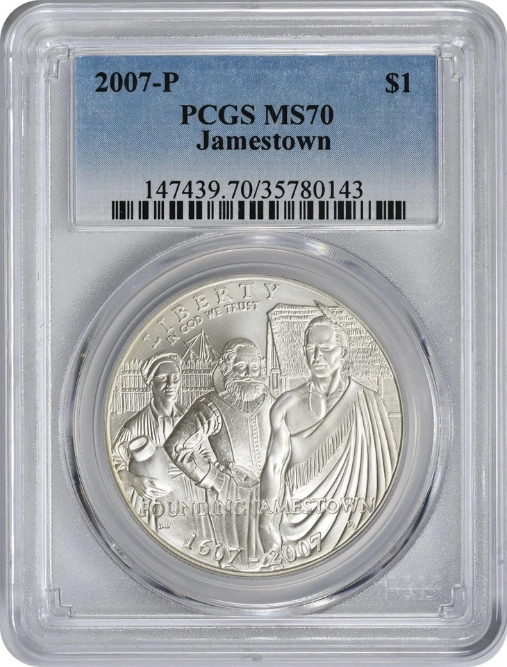 2007-P Jamestown Silver Commemorative Dollar MS70 PCGS - Image 1 of 2