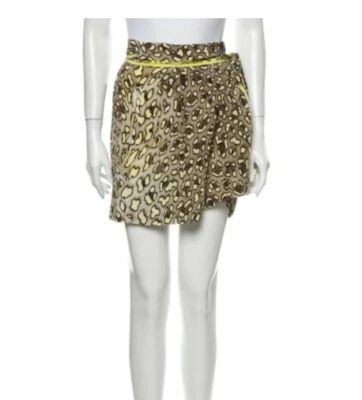 Mini shorts Roberto Cavalli de seda marrom/amarelo, 100% seda, tamanho 40 feito na Itália - Imagem 1 de 4