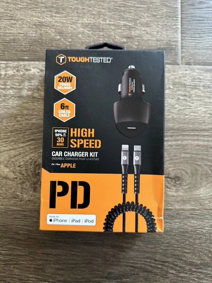 Tough Tested USB-C 20W Car Charger & 6FT USB-C To Apple Cable Kit Bundle - New - Image 1 of 2