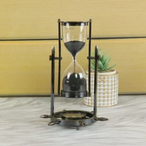 Sand Timer Brass Compass Hourglass Nautical Vintage Antique Gift Maritime - Picture 1 of 10