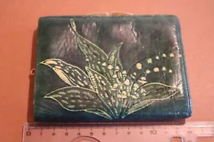 gran cartera antigua - Cartera cuero auténtico verde con motivo vegetal - Imagen 1 de 5
