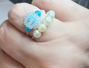 Cuentas Semilla Y Anillo Turquesa Talla 7.5 - Imagen 1 de 2
