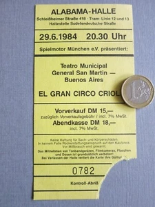 Teatro Municipal General San Martín 1984Ticket Konzertkarte Eintrittskarte - Bild 1 von 2