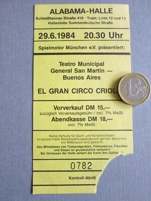 Teatro Municipal General San Martín 1984Ticket  Konzertkarte Eintrittskarte - Bild 1 von 2