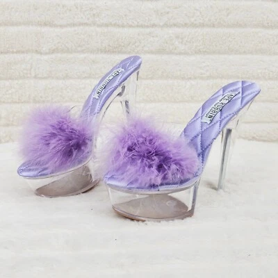 Maren Marabou Feather Slip On Platform 6" Stiletto Heel Shoes Lilac Purple - Image 1 of 4