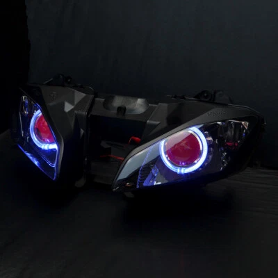 Front Headlight HID Light Blue Halo+Red Demon Eyes For Yamaha YZF R6 2008-2014 - Imagem 1 de 4
