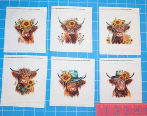 6 Piece 3"x3" Sunflower Cows 100% Cotton Quilting Sewing Blocks Squares MP165 - Picture 1 of 4