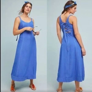 Anthropologie Maeve Elesby Blue Maxi Dress Back Lace Size XL - Picture 1 of 12