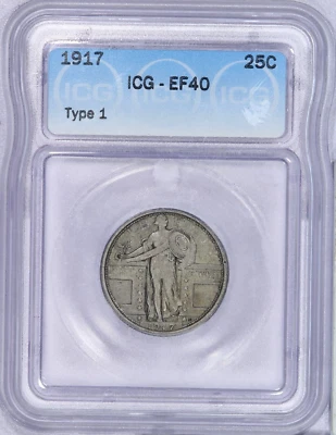 1917 Standing Liberty Quarter 25c ICG EF40 XF40 - Type 1 - Image 1 of 2