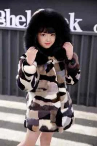 Girl's Real natural kids mink fur coat with fox fur hood child warm jacket - Picture 1 of 5