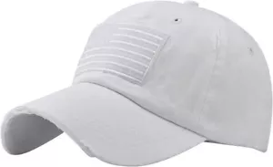 Distressed White Embroidered American Flag Baseball Cap, Hat Adjustable, Cotton - Picture 1 of 1