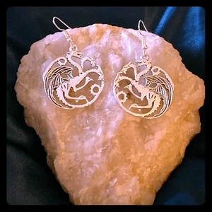 Sterling Silver Dragon Pendant Dangle Earrings-Fantasy Gift Whimsical Magic -New - Picture 1 of 6