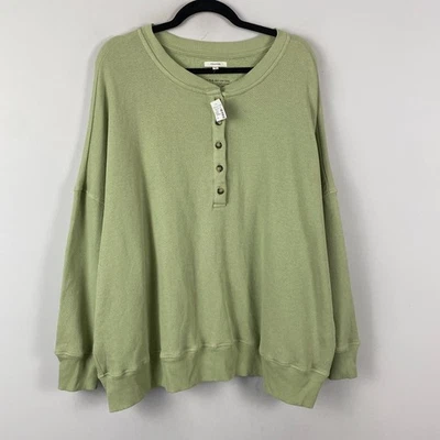 Maurices Henley Drop Shoulder Sweatshirt Size 2X Green Pullover Cotton Blend - Image 1 of 4