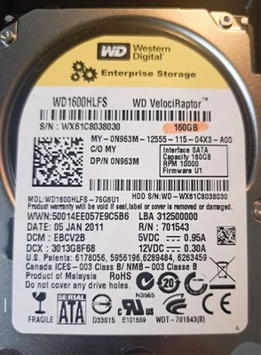 Western Digital VelociRaptor 160GB 10000RPM 3.5" WD1600HLFS HDD MBR/NTFS - Image 1 of 4