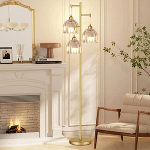 Modern Floor Lamp for Living Room Bedroom-3 Light Gold Floor Lamp with Glass ... - Picture 1 of 7