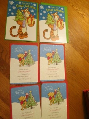 Lote de tarjetas de Navidad con sello de Winnie the Pooh and Tigger tía y bisnieto  Foto 1 de 4