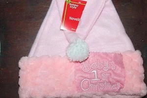 Baby's First 1st Christmas  Stocking Hat Holiday 12" NEW Soft Fleece GIRL PINK - Picture 1 of 2