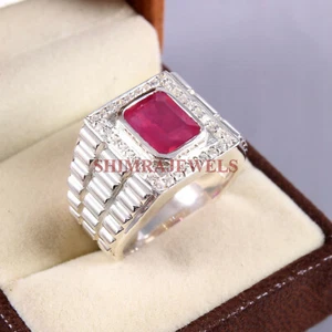 Erhitzter Rubin Edelstein Mit 925 Sterlingsilber Ring Für Herren #177 - Bild 1 von 3