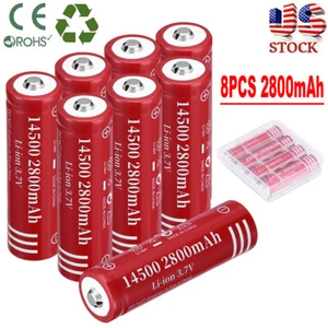 8Pcs 14500 Battery 2800mAh Li-ion 3.7V Rechargeable Batteries For Flashlight Toy - Picture 1 of 12