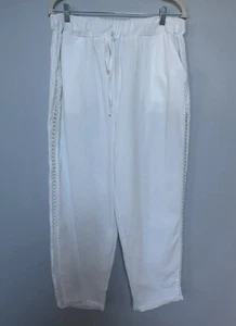 Puimentiua Women’s Linen Cotton Pull On White Cropped Pants Size XXL NEW - Picture 1 of 12