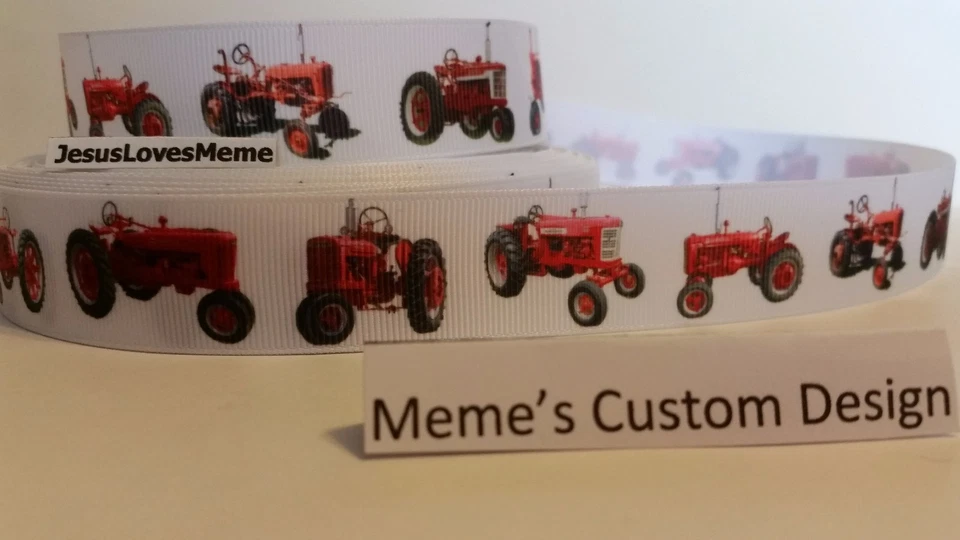 Grosgrain Ribbon Farmall Tractors McCormick Farm Tractor Barn Farming Animals 1" - Image 1 of 1