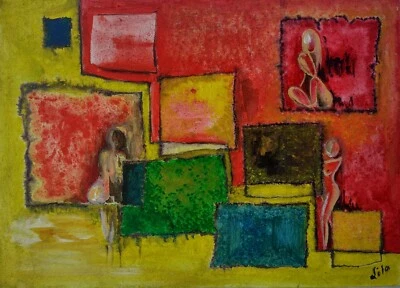 DAMAS DE LA NOCHE - ¡Pequeña pintura acrílica original sobre tabla de lienzo! Foto 1 de 4