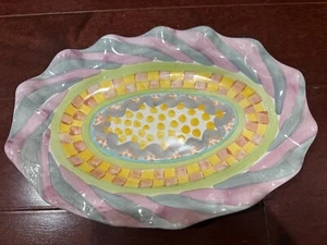 MACKENZIE-CHILDS CAYUGA FLUTED CERAMIC 12" X 8" HANDMADE OVAL PLATTER FROM 1997 - Picture 1 of 4