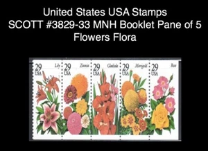 United States USA Stamps SCOTT #3829-33 MNH Booklet Pane of 5 Flowers Flora - Picture 1 of 1