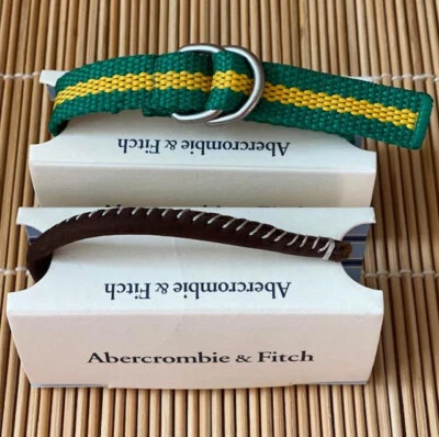 2 Abercrombie & Fitch 扣手链黄色绿色棕色皮革罕见复古 — 第 1/3 张图片