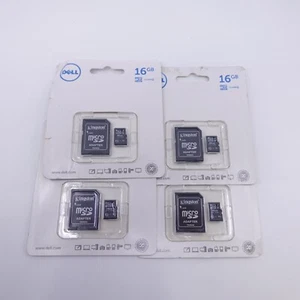 Lot Of 4 Dell 16GB micro SD HC Card Class 4 With Kingston Adapter - Picture 1 of 8