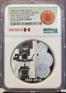 2013 MEXICO SILVER MEDAL SAN LUIS POTOSI MINT ANNIVERSARY NGC PF 70 ULTRA CAMEO - Picture 1 of 3