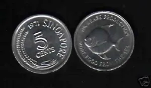 SINGAPORE 5 Cents KM-8 1971 FAO FISH UNC LARGE COIN X 100 PCS MONEY CURRENCY LOT - Picture 1 of 2