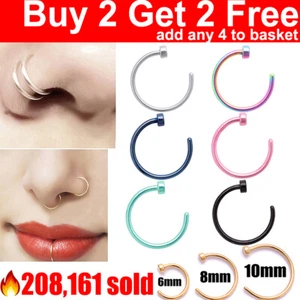 Nose Ring Surgical Steel Fake Nose Rings Hoop Lip Nose Rings Small Thin Piercing - Picture 1 of 8