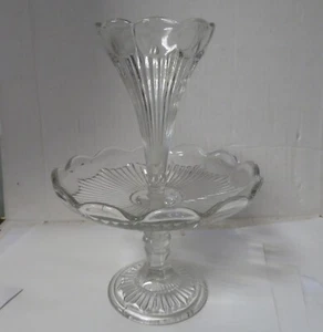 Vintage Klarglas Epergne Horn Vase mit gerafften Kanten Tischplatte Landhaus Kern - Bild 1 von 8