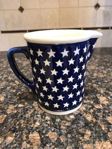 Boleslawiec 6" Medium Jug Pitcher 32oz Blue White Stars Polish Pottery - Picture 1 of 5