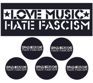 LOVE MUSIC - HATE FASCISM 5 x Stickers + 5 x Button Pack - Picture 1 of 1