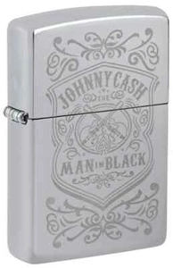 Zippo 48991, Johnny Cash Man In Black Design, High Polish Chrome Lighter, NEW - Picture 1 of 3