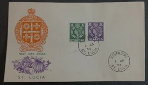 1954 St Lucia Royal Cipher FDC ties 2 Stamps cd Soufriere, St Lucia - Picture 1 of 2